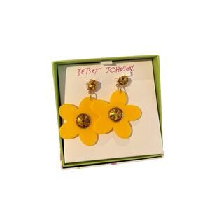 Betsey Johnson Daisy Flower Resin Drop Earrings Gemstone Yellow Womens NWB